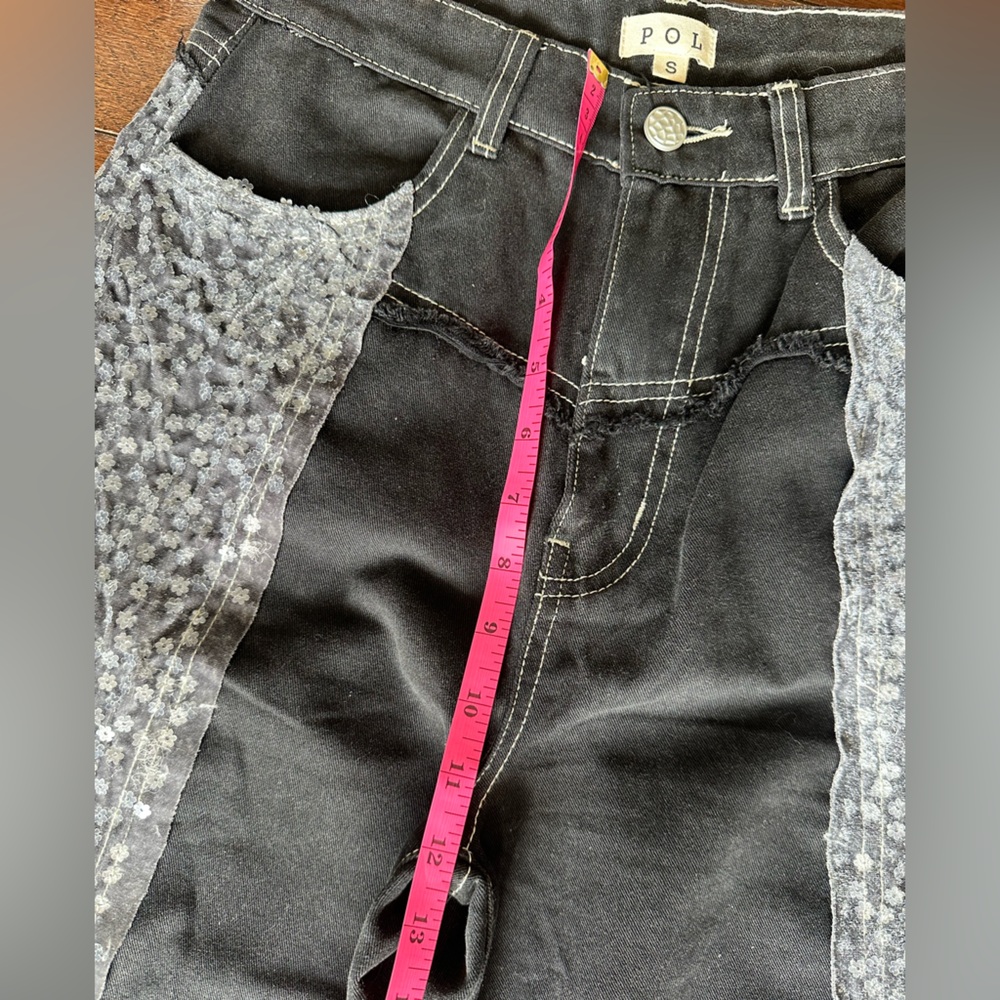 POL Black Wide Leg Jeans with Gray Patterned Side Panels - Picture 5 of 9